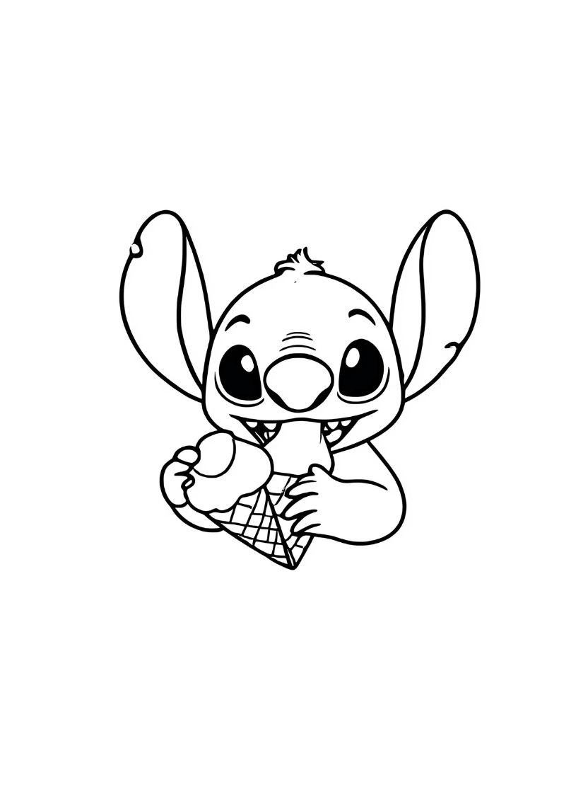 Stitch Kleurplaat Schattig Eet Ijs