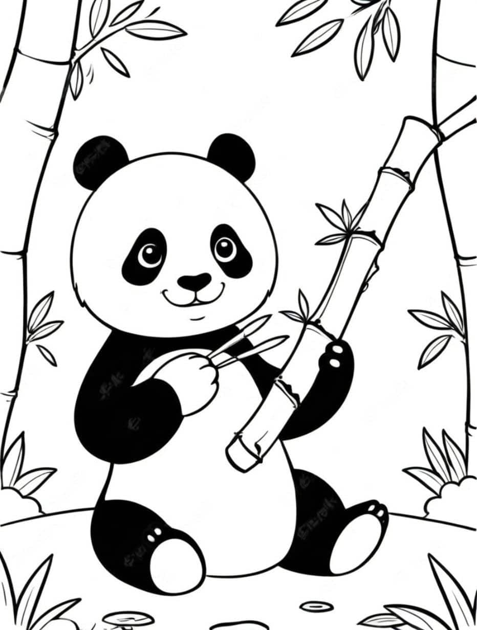 Vriendelijke Panda Kleurplaat Met Bamboe