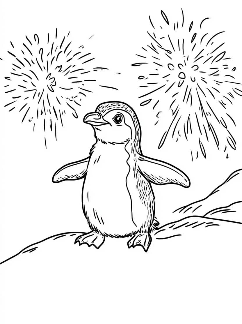 Vuurwerk En Pinguins Hemel Kleurplaat