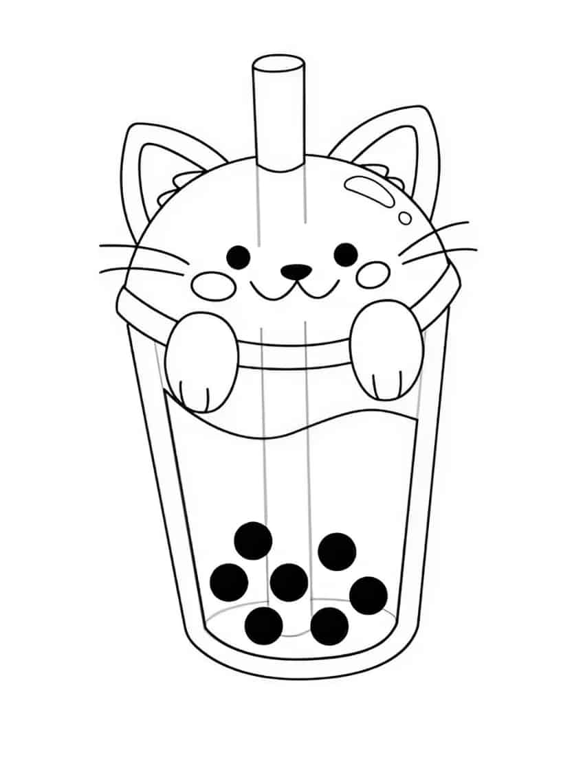 Kawaii Kleurplaten Bubble Tea Met Kat